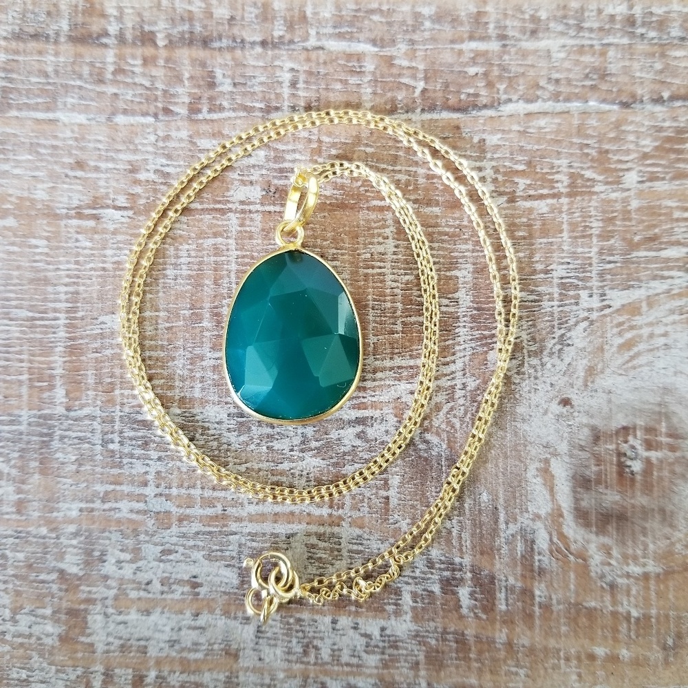 24kt Gold Artisan Green Onyx Necklace